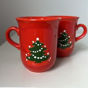 2 Waechtersbach Germany Christmas Tree Coffee Mugs Red Holiday Mugs Hot Cocoa